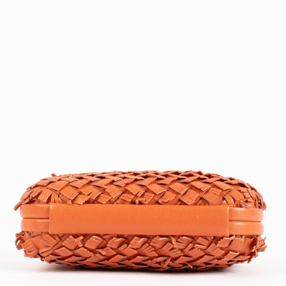 Bottega Veneta Orange Fringed Intrecciato Knot Clutch