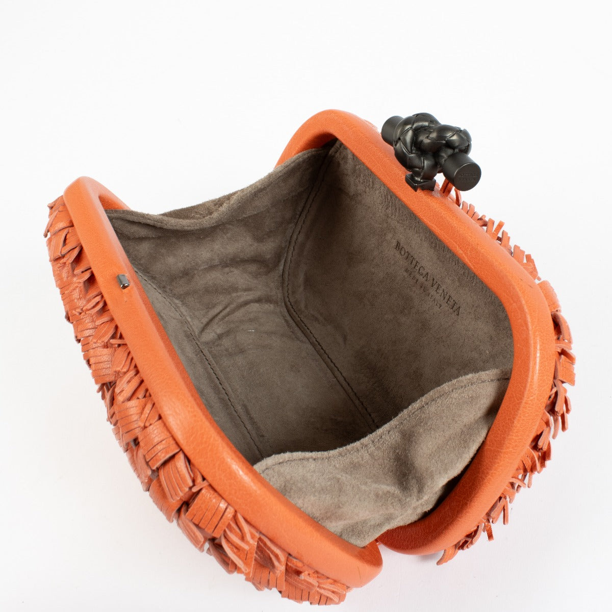 Bottega Veneta Orange Fringed Intrecciato Knot Clutch