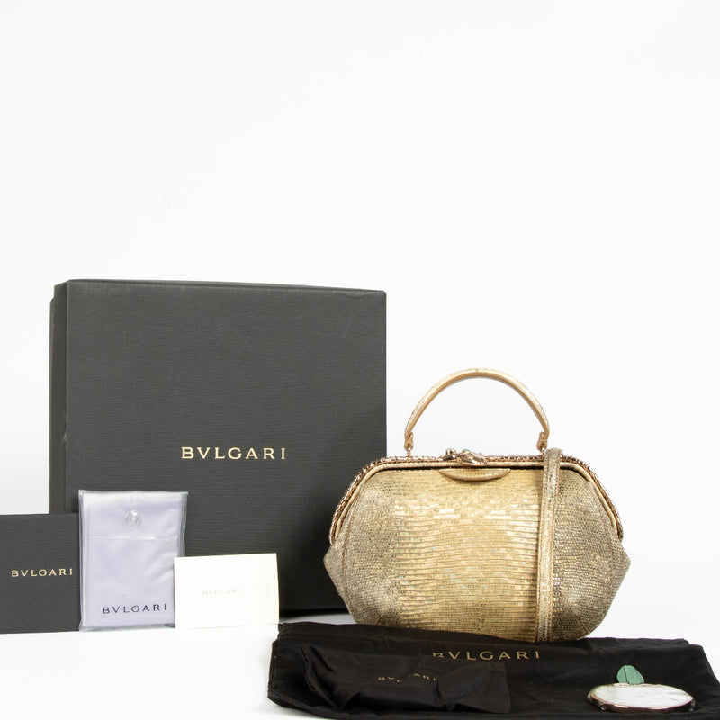 Authentic Bulgari Gold Lizard Serpenti Top Handle Bag on Labellov.com