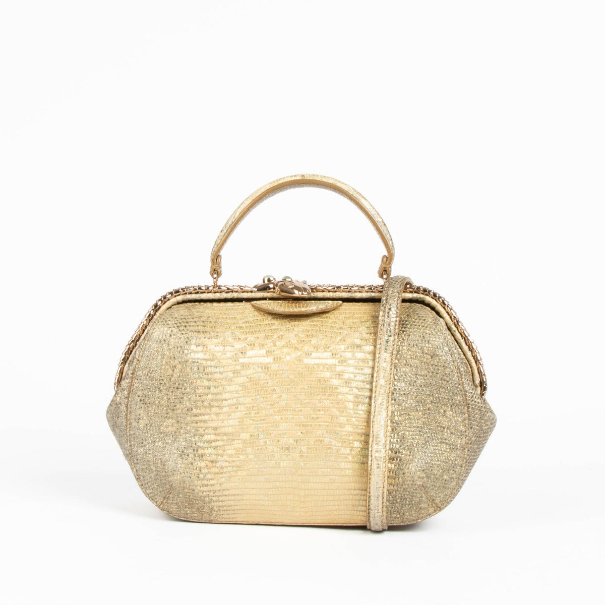 Authentic Bulgari Gold Lizard Serpenti Top Handle Bag on Labellov.com
