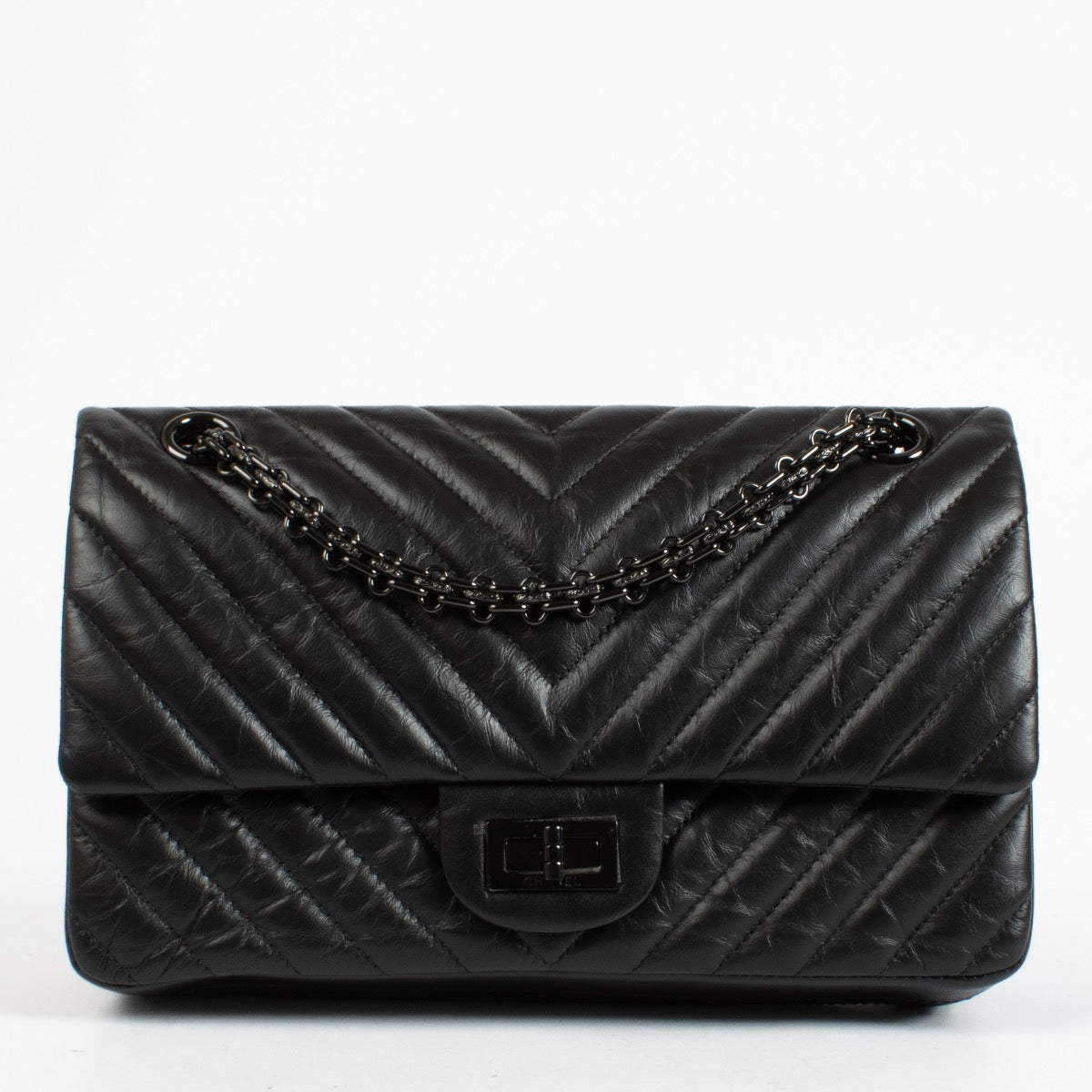 shop 100% authentic second hand Chanel So Black Chevron Aged Calfskin Medium 2.55 Bag on Labellov.com
