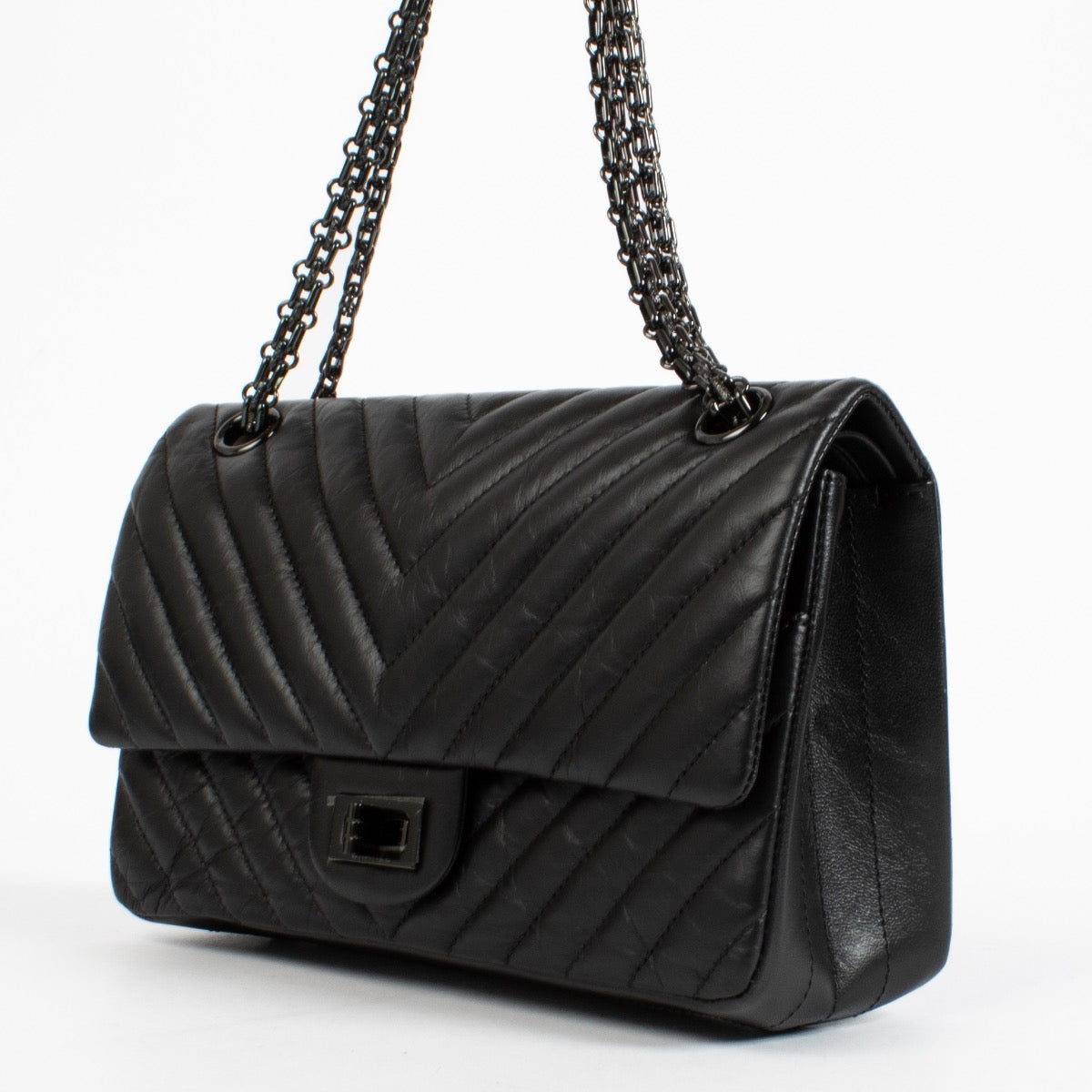shop 100% authentic second hand Chanel So Black Chevron Aged Calfskin Medium 2.55 Bag on Labellov.com