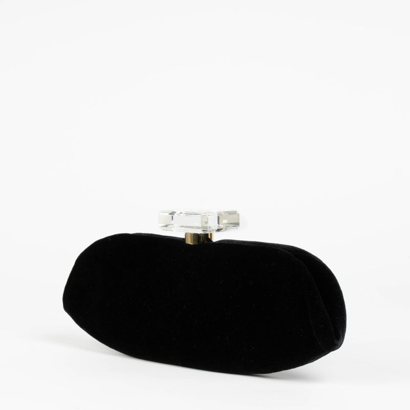 100% authentic Chanel Black Velvet/Leather/Plexiglass Clutch at Labellov.com