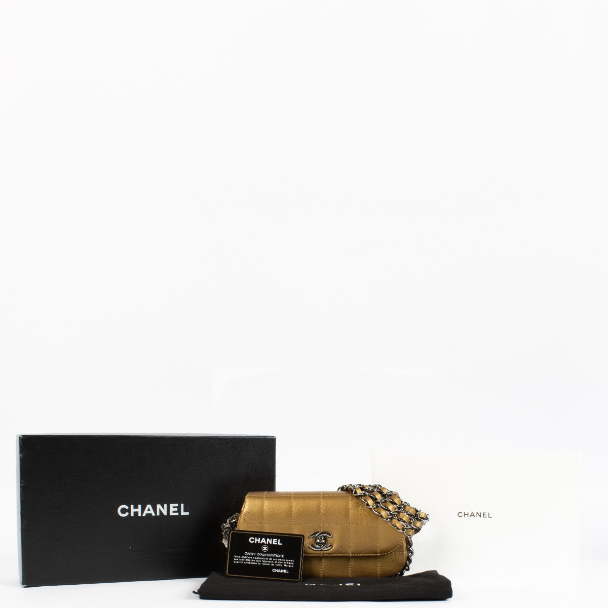 Chanel Gold Quilted Chocolate Bar 3 Chain Flap Bag
