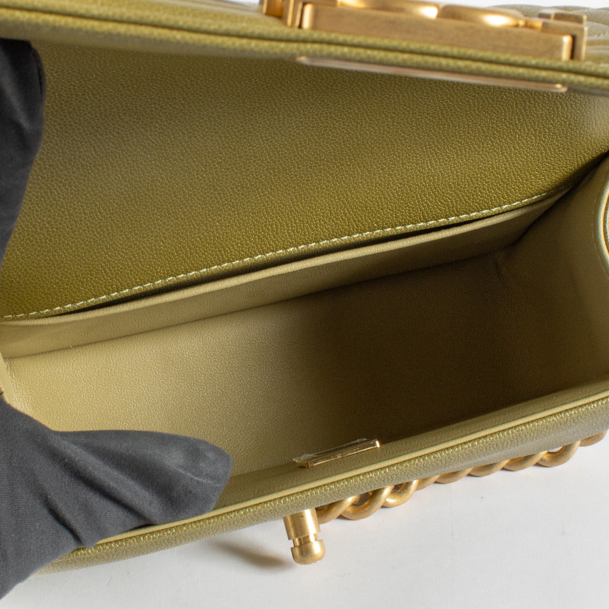 Chanel Green Caviar Small Boy Chanel Bag