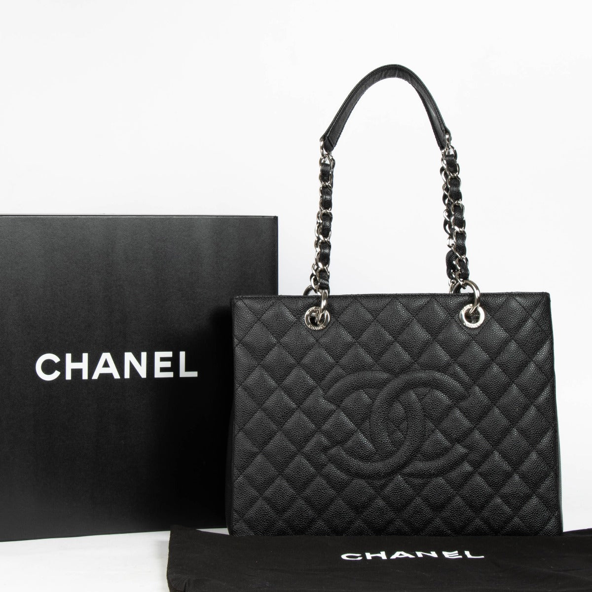 Authentic pre-loved Chanel Black Caviar GST Grand Shopping Tote Bag on Labellov.com