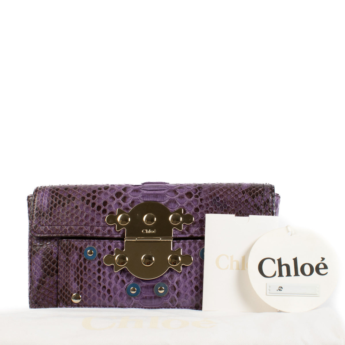 Chloé Purple Python Clutch Bag aan de beste prijs bij Labellov tweedehands luxe in ANtwerpen en Knokke.