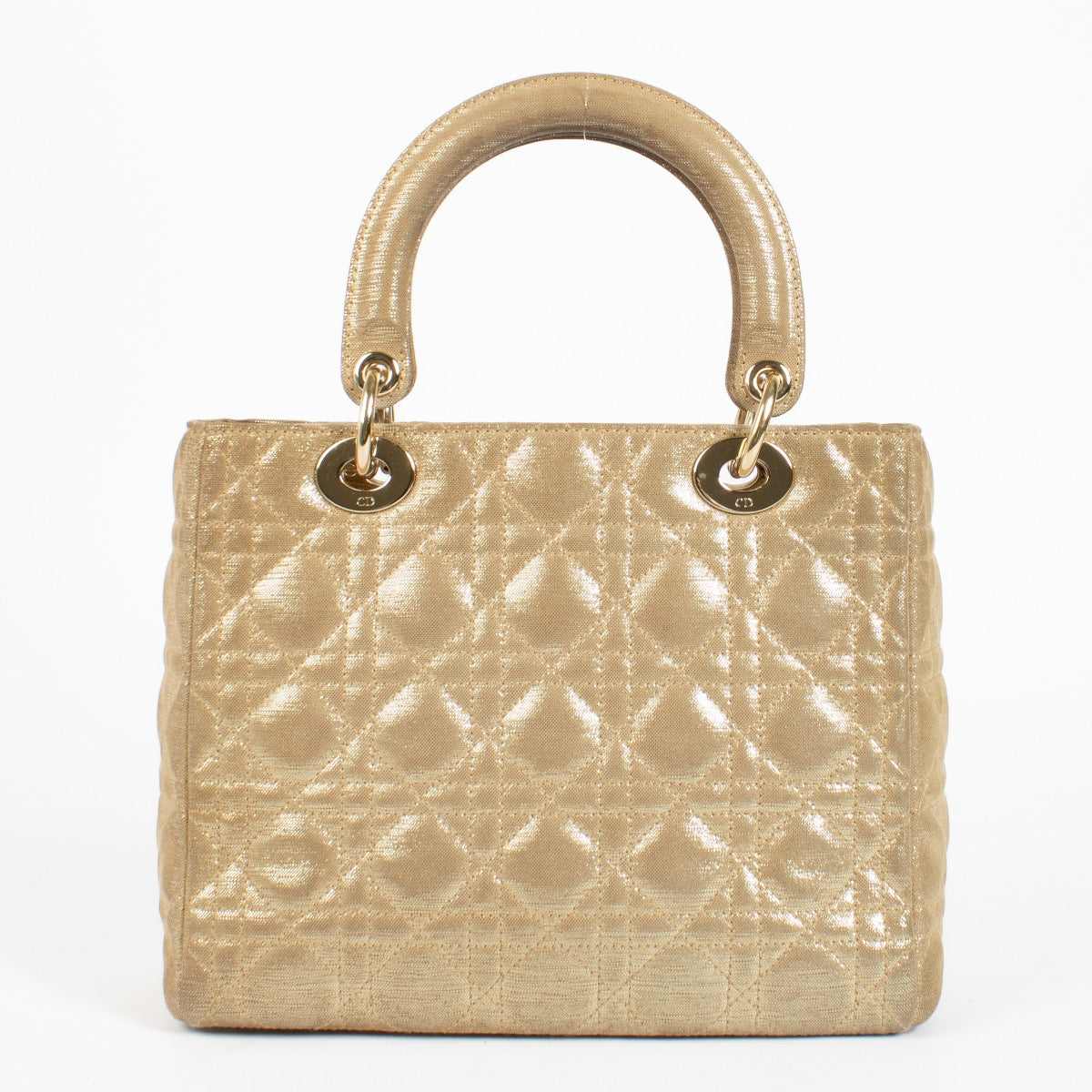 authentic preloved Christian Dior Gold Fabric Medium Lady Dior Short on Labellov.com