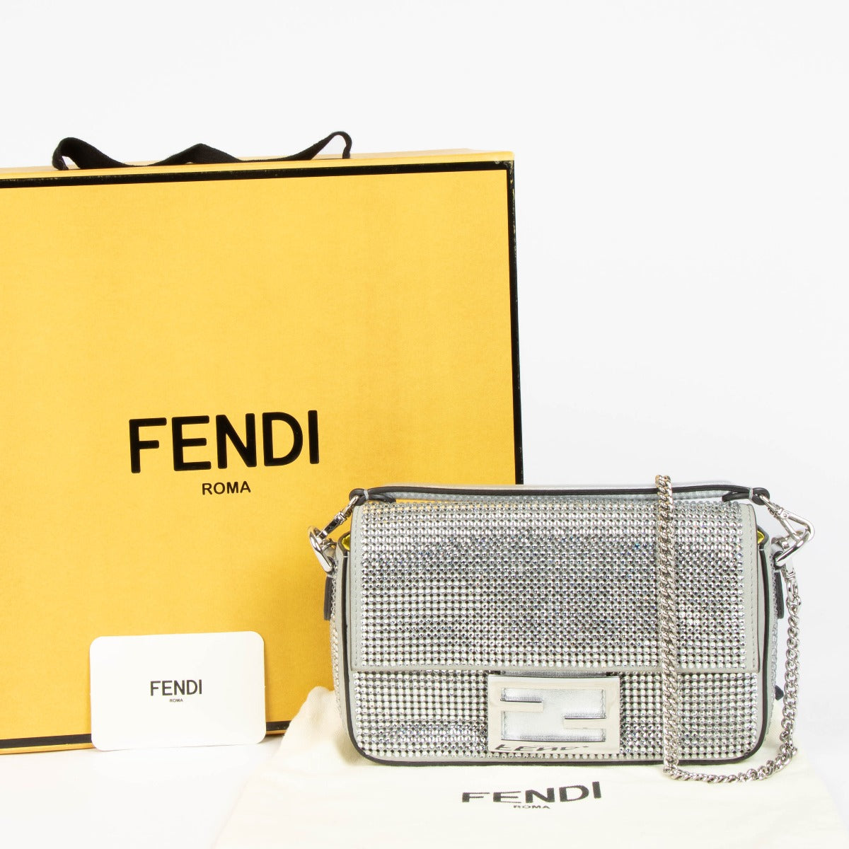 Shop this 100% authentic Fendi Silver Crystal Mini Baguette Bag at Labellov.com