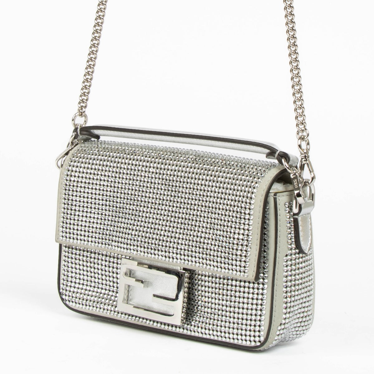 Shop this 100% authentic Fendi Silver Crystal Mini Baguette Bag at Labellov.com