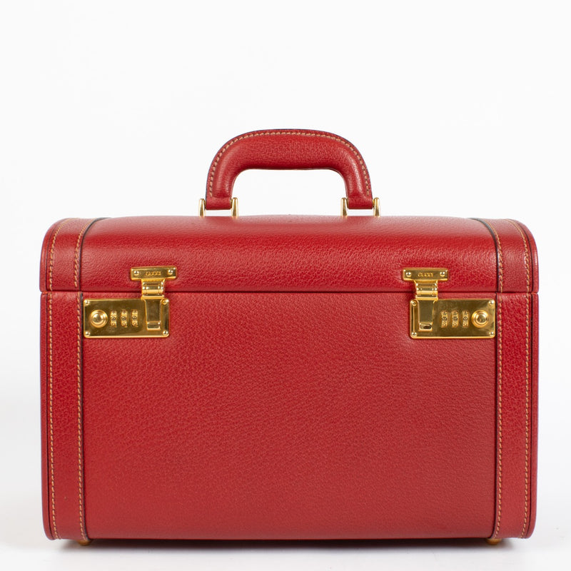 Gucci vintage red leather beauty case with gold locks and mirror interior at Labellov.com