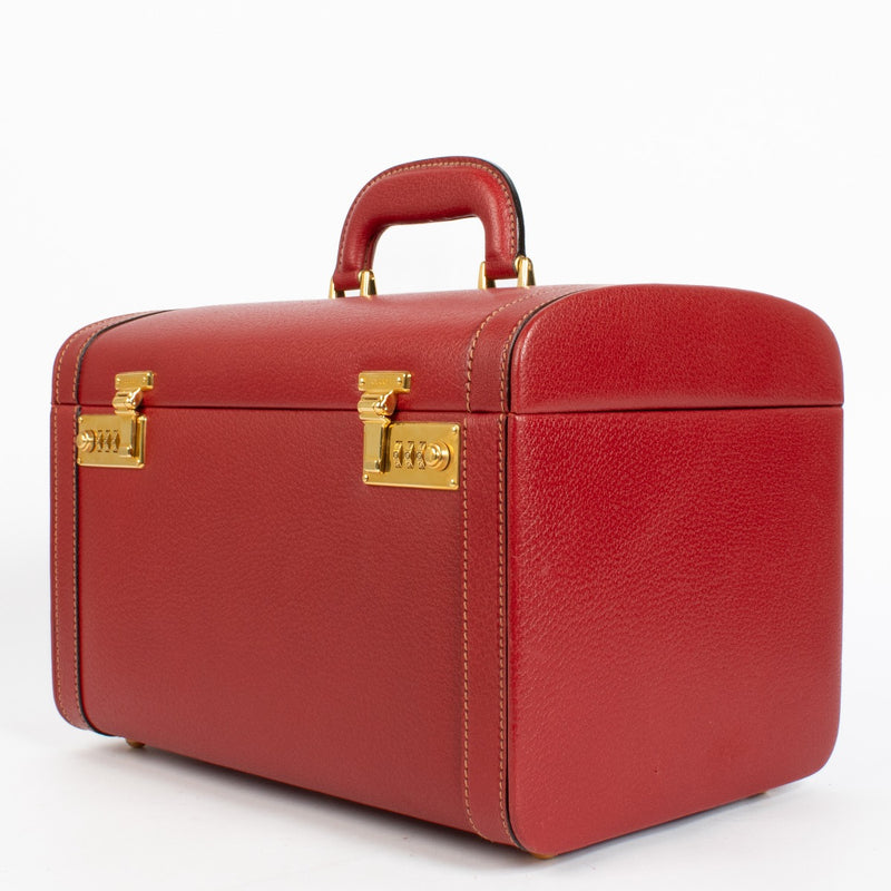 Gucci vintage red leather beauty case with gold locks and mirror interior at Labellov.com
