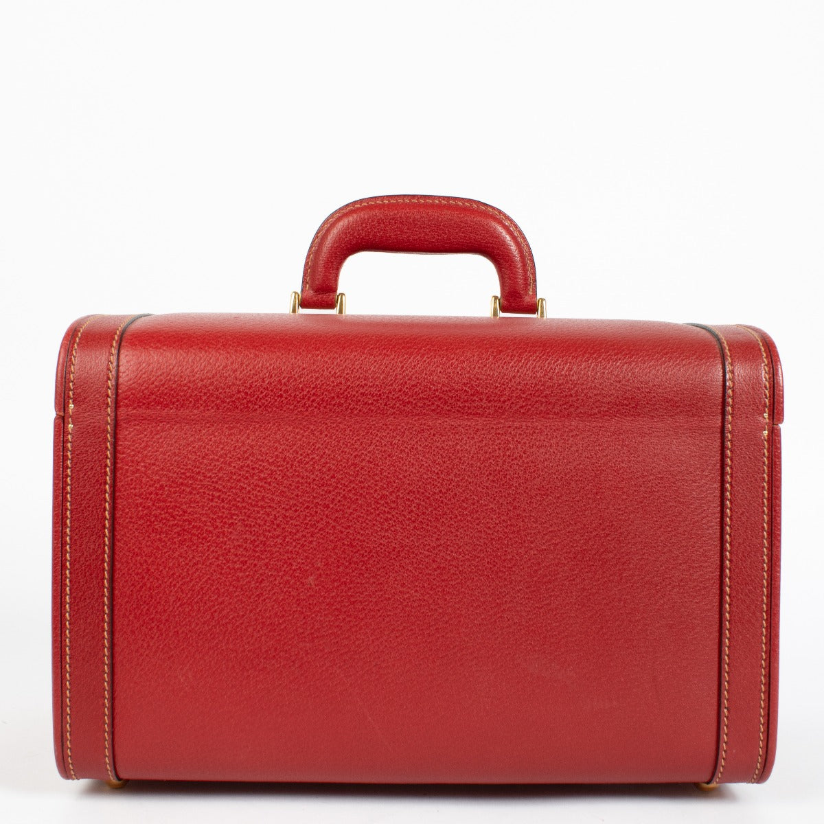 Gucci vintage red leather beauty case with gold locks and mirror interior at Labellov.com