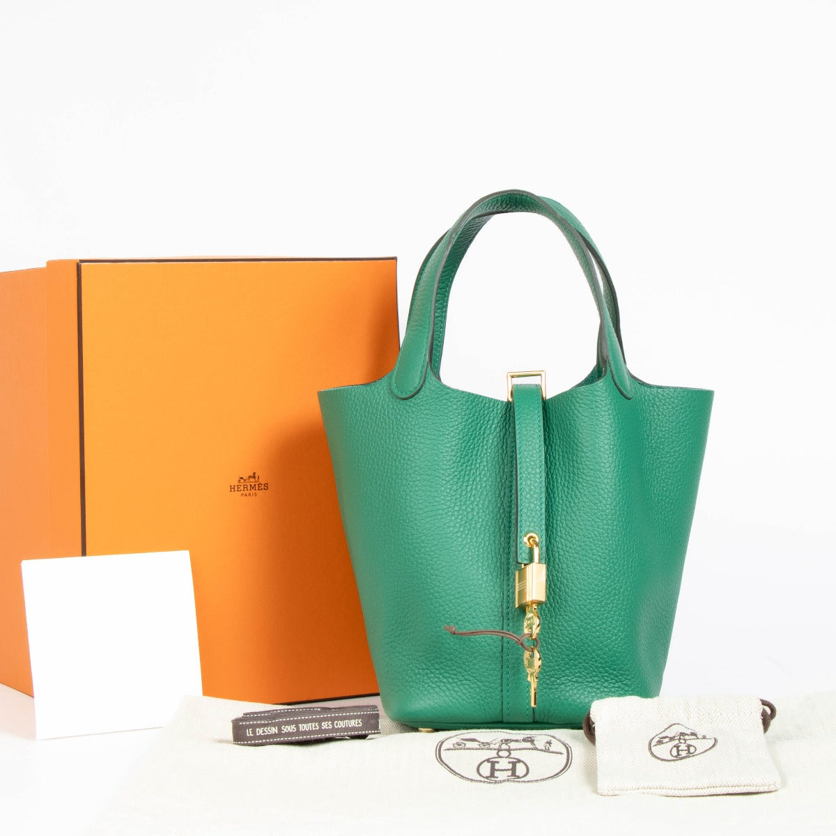 Shop 100% authentic brand new Hermès Vert Vertigo Taurillon Clemence Picotin Lock 18 Bag on Labellov.com