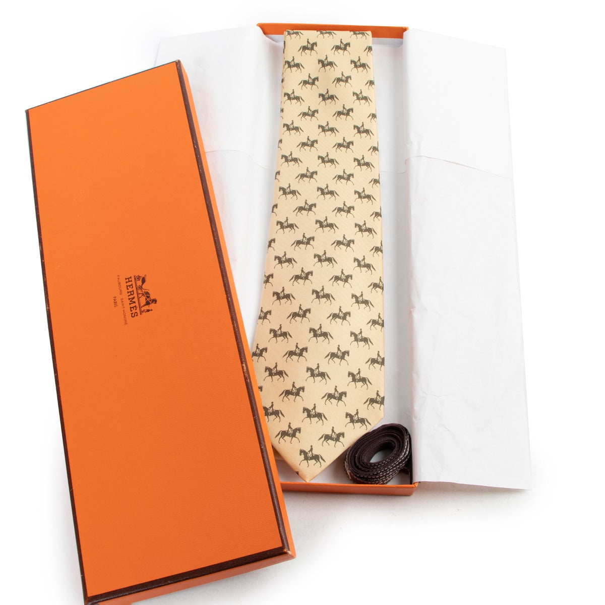 Hermes Yellow Horse Print Tie on Labellov, Worldwide Shipping