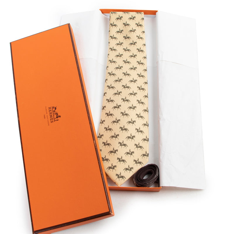 Hermes Yellow Horse Print Tie on Labellov, Worldwide Shipping