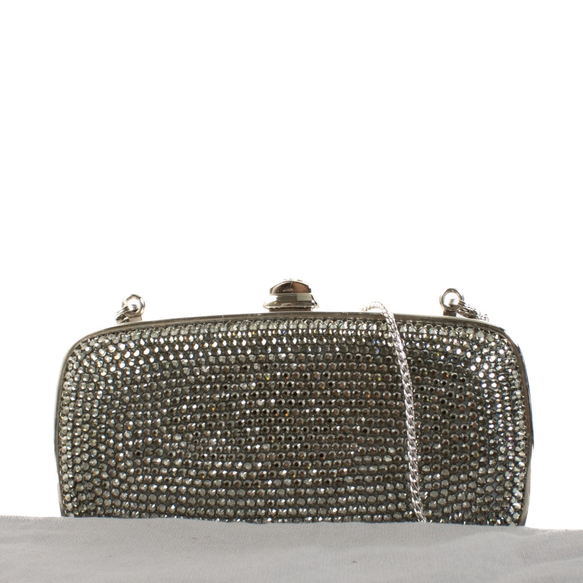 Authentic second hand Judith Leiber Silver Crystal Chain Clutch on Labellov.com