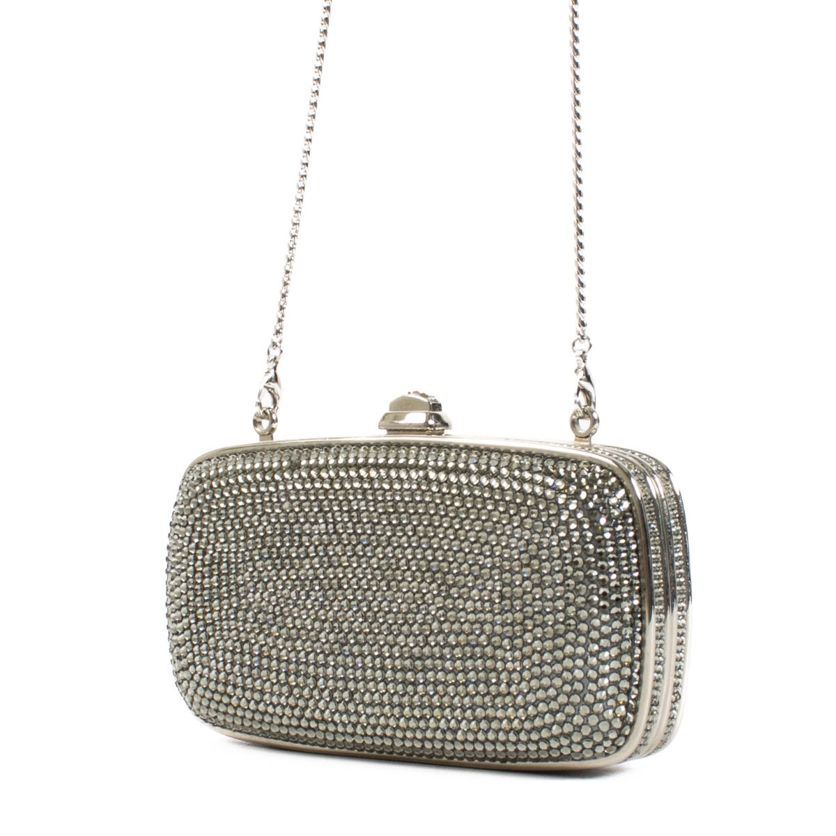 Authentic second hand Judith Leiber Silver Crystal Chain Clutch on Labellov.com