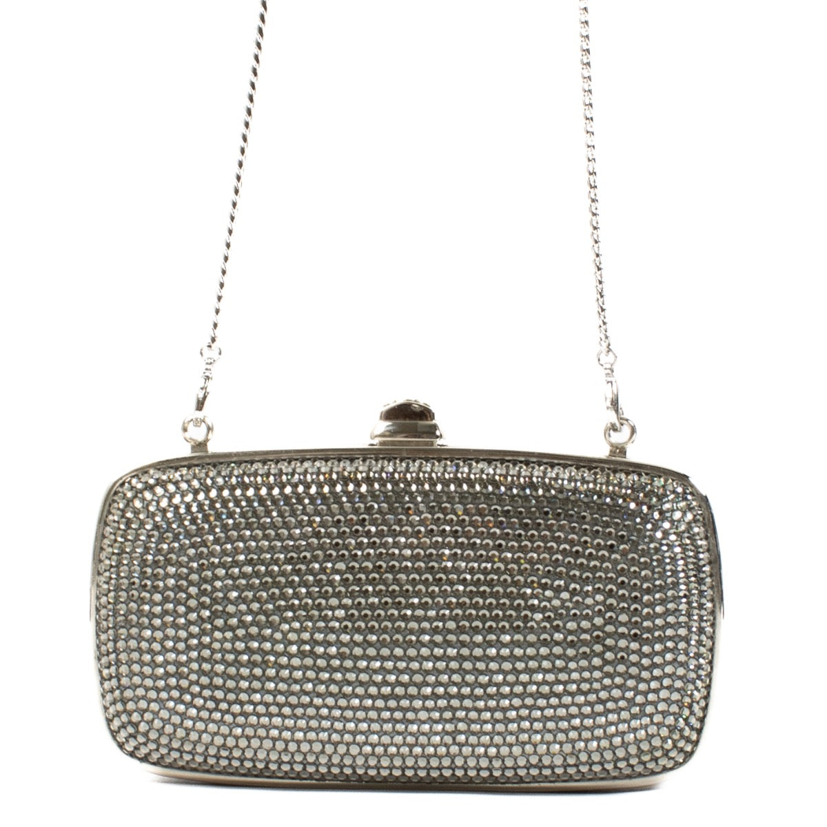 Authentic second hand Judith Leiber Silver Crystal Chain Clutch on Labellov.com