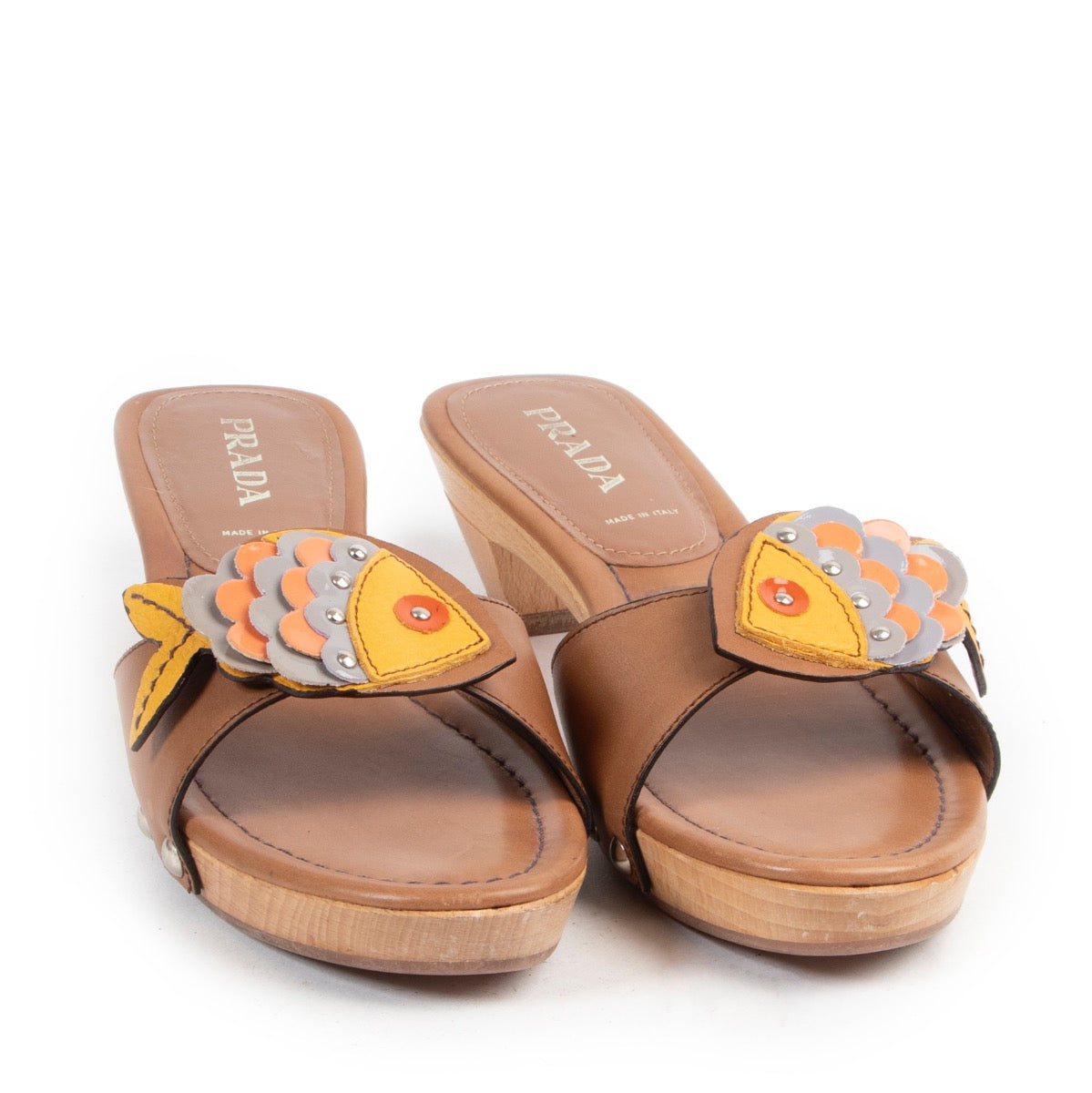 Prada brown wooden sandals