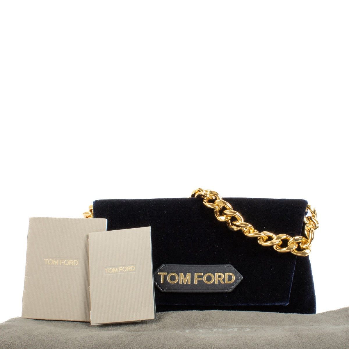 Authentic second hand Tom Ford Blue Velvet Mini Label Chain Clutch on Labellov.com