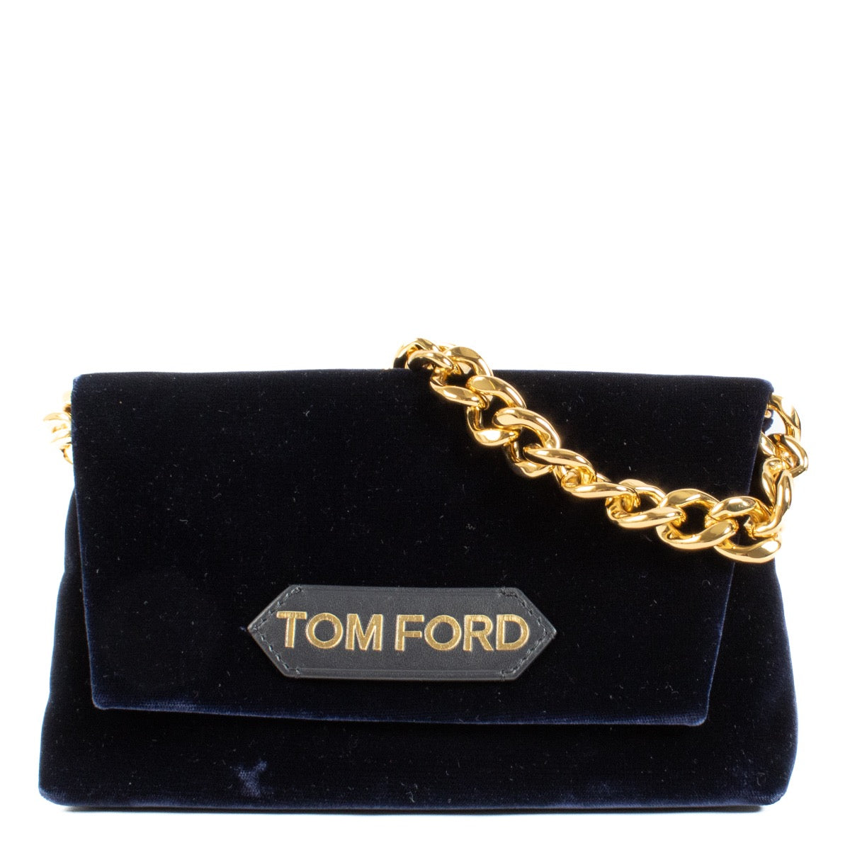 Authentic second hand Tom Ford Blue Velvet Mini Label Chain Clutch on Labellov.com