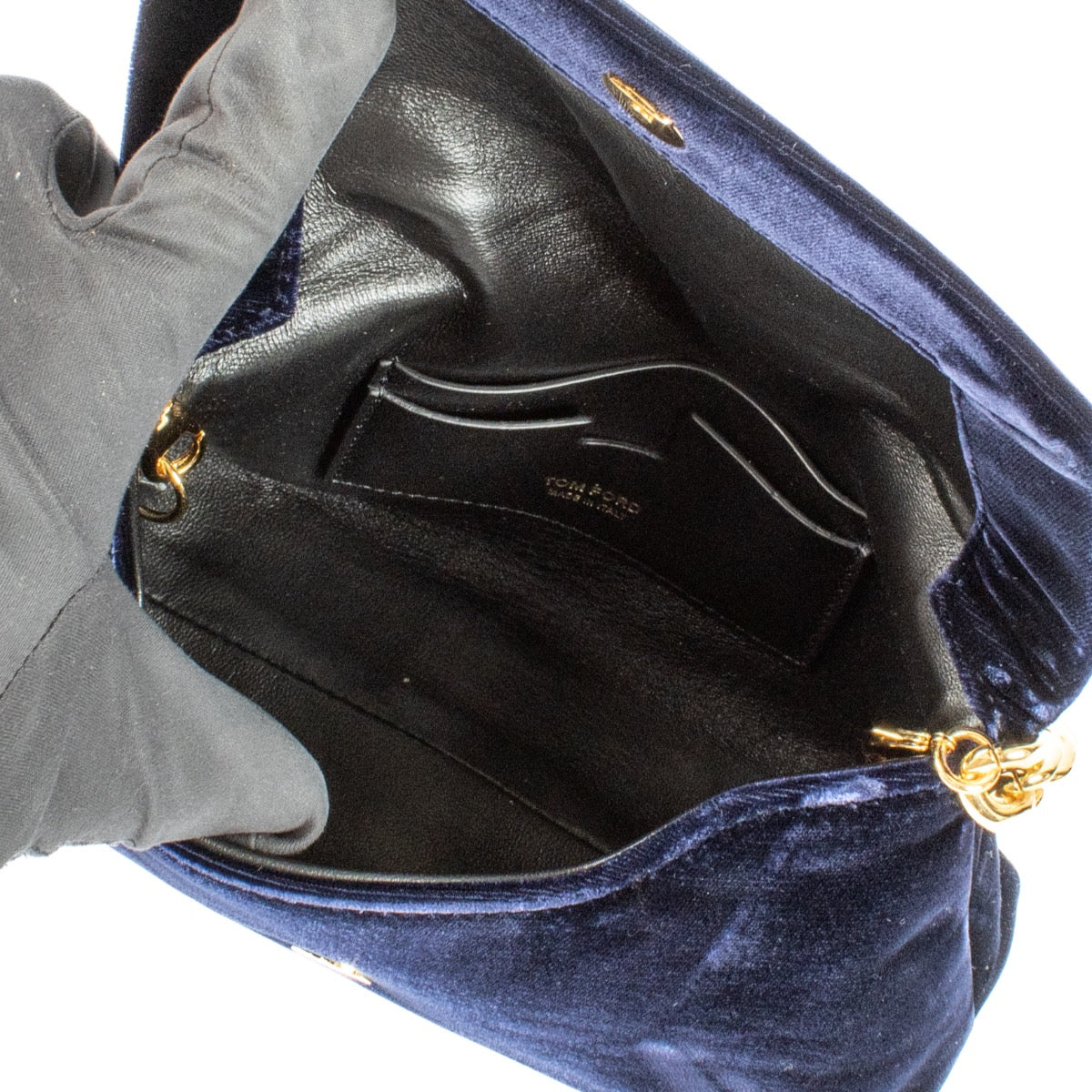 Authentic second hand Tom Ford Blue Velvet Mini Label Chain Clutch on Labellov.com