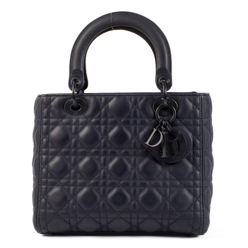 Dior Blue Ultramatte Calfskin Medium Lady Dior Bag
