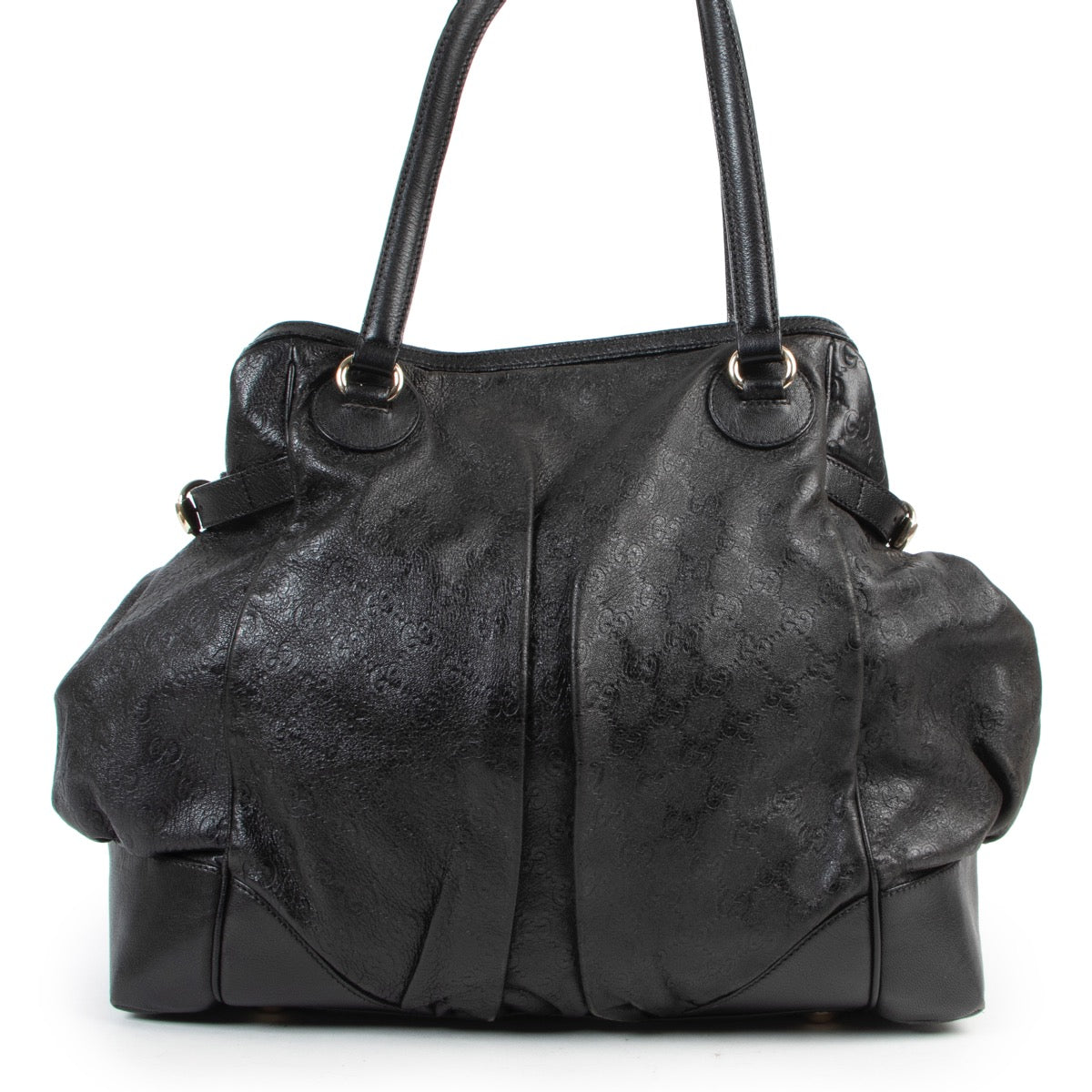 Shop safe online authentic second hand Gucci Black Monogram Leather Shoulder Bag.