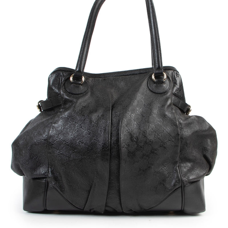 Shop safe online authentic second hand Gucci Black Monogram Leather Shoulder Bag.