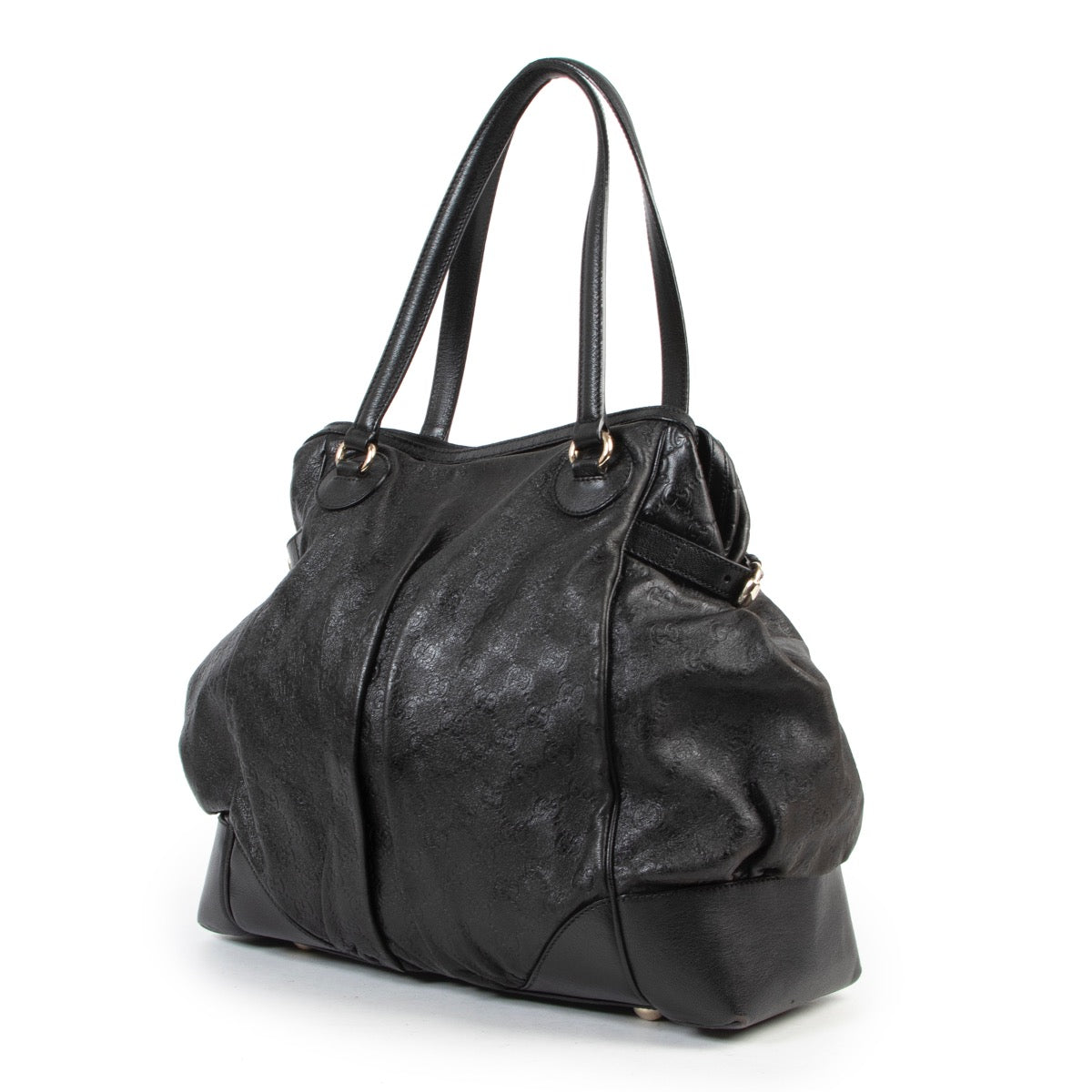 Shop online safely Gucci Black Monogram Leather Shoulder Bag.