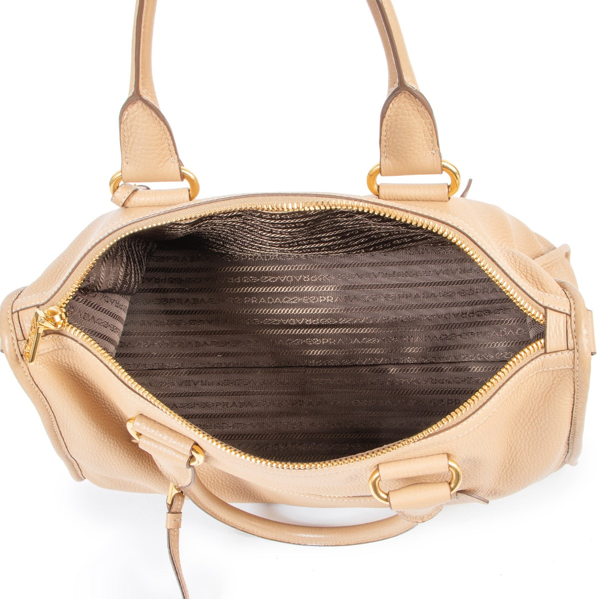 Shop safe online authentic second hand Prada Beige Leather Top Handle Bag.