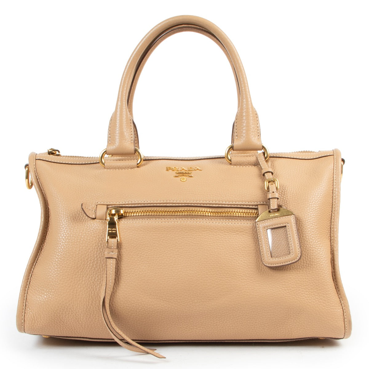 Shop safe online authentic second hand Prada Beige Leather Top Handle Bag.