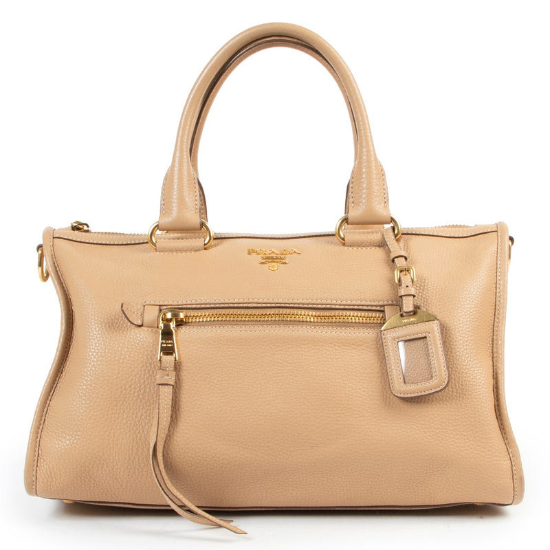Shop safe online authentic second hand Prada Beige Leather Top Handle Bag.