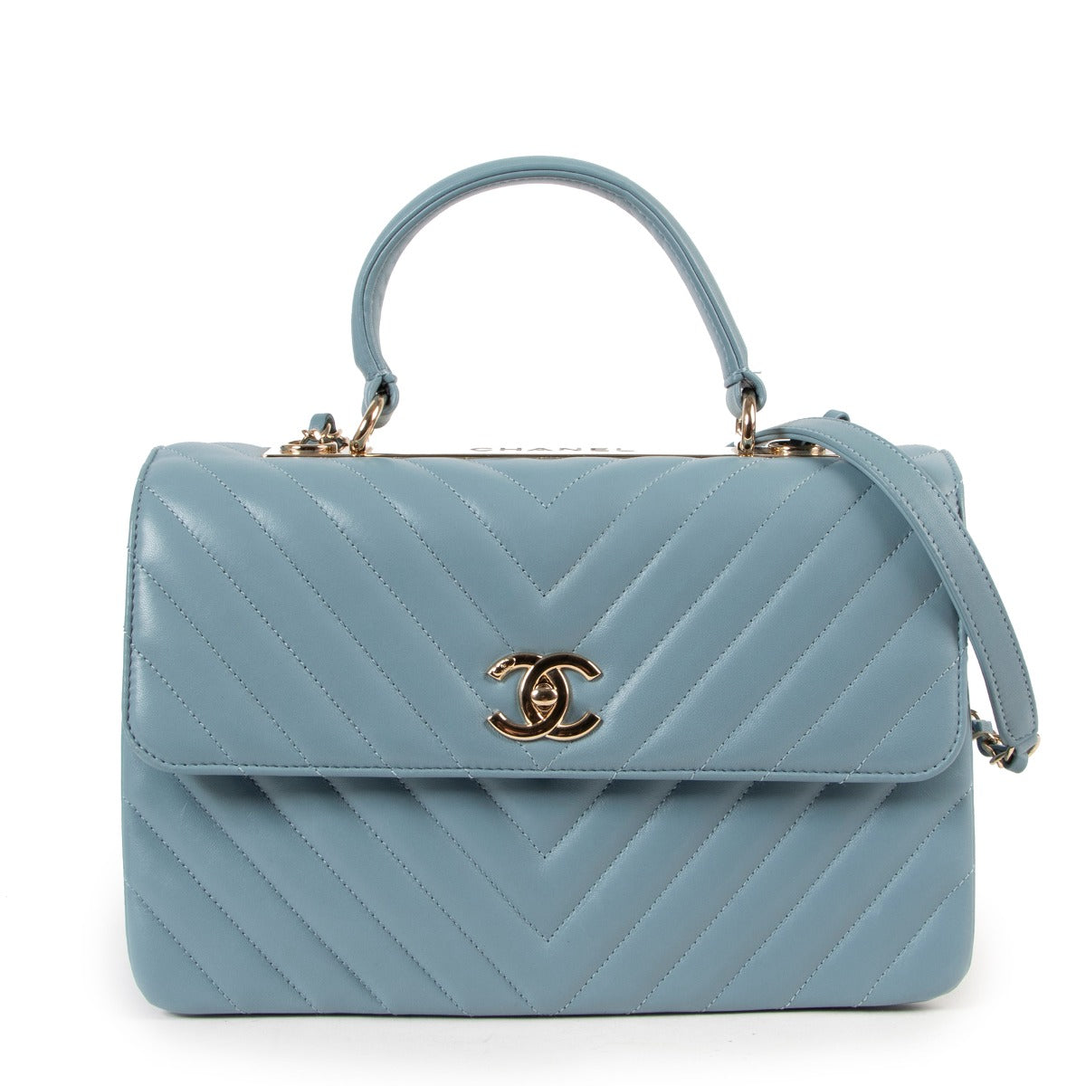 Chanel Light Blue Chevron Trendy CC Large Flap Top Handle for the best price at Labellov secondhand luxury