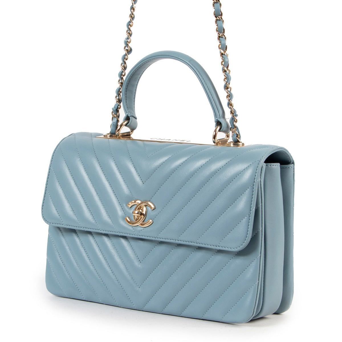 Chanel Light Blue Chevron Trendy CC Large Flap Top Handle