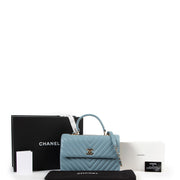 Chanel Light Blue Chevron Trendy CC Large Flap Top Handle full set authentic designer bag