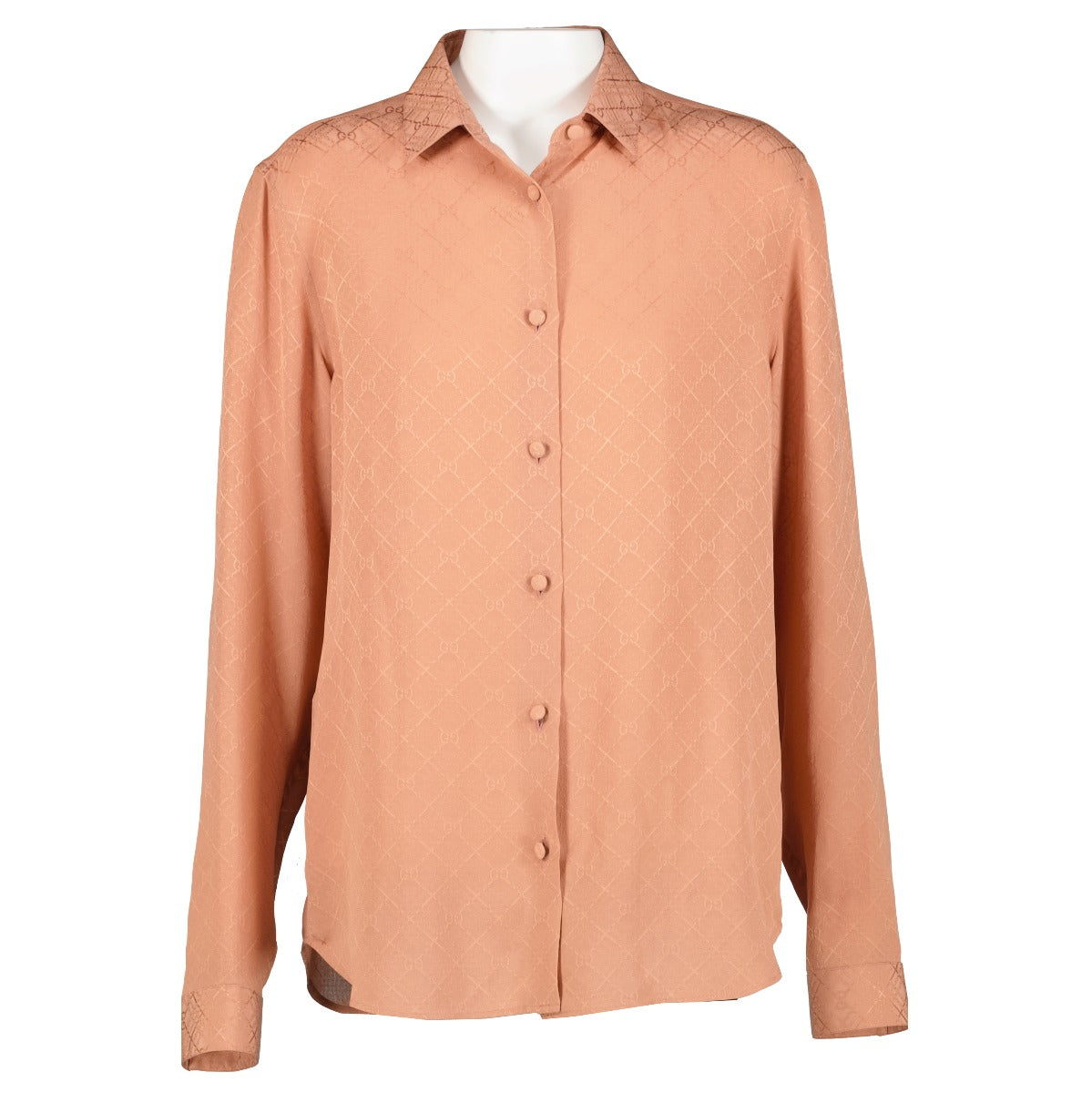 Gucci Dusty Pink GG Jacquard Silk Blouse