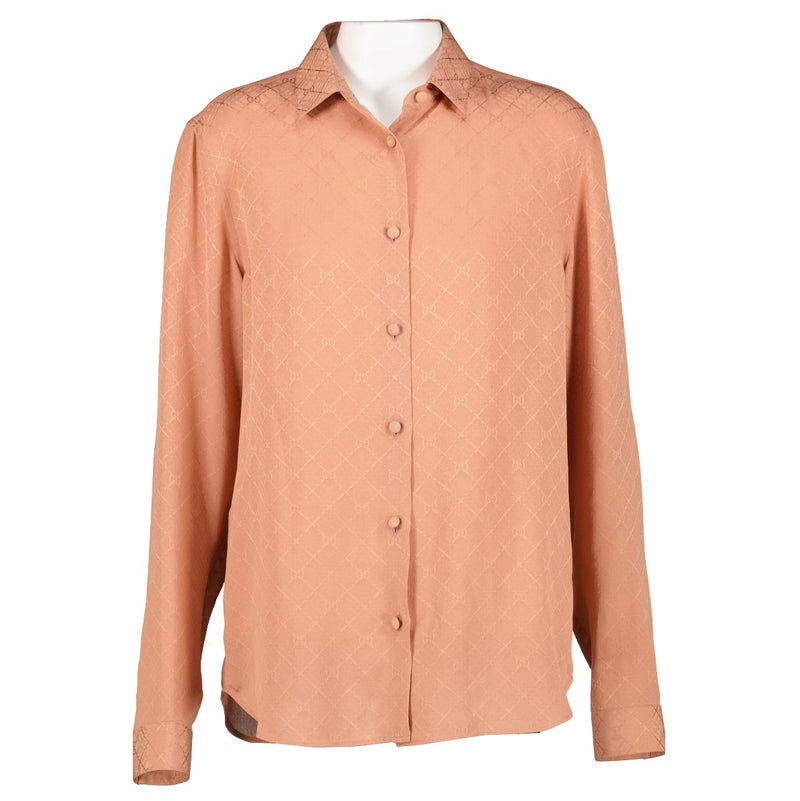 Gucci Dusty Pink GG Jacquard Silk Blouse