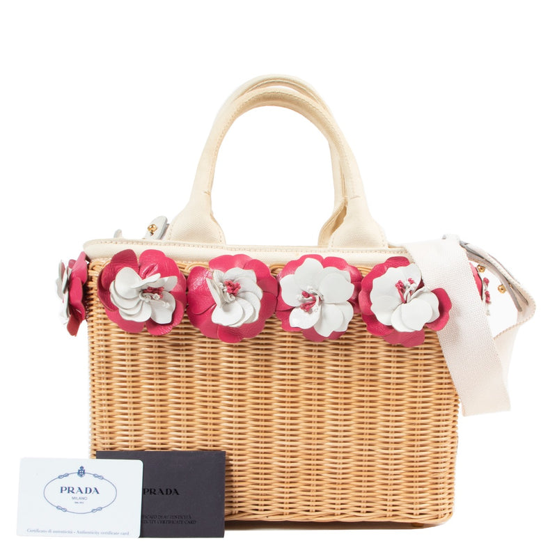 shop safe online Prada Small Flowers Raffia Basket Bag