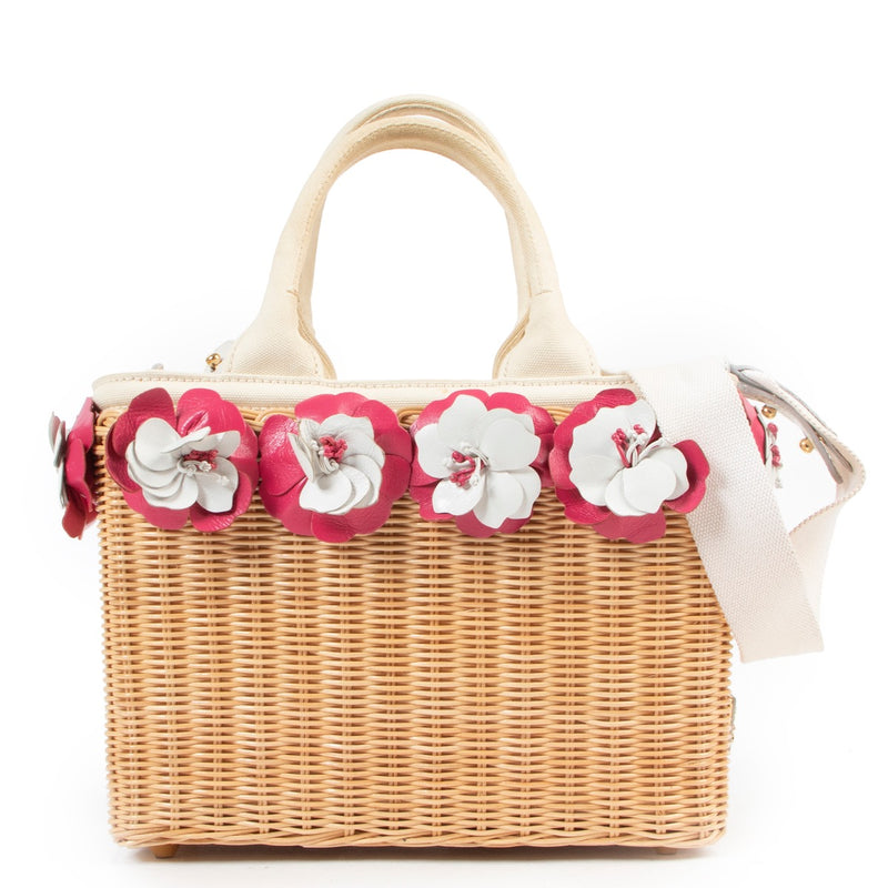 Prada Small Flowers Raffia Basket Bag