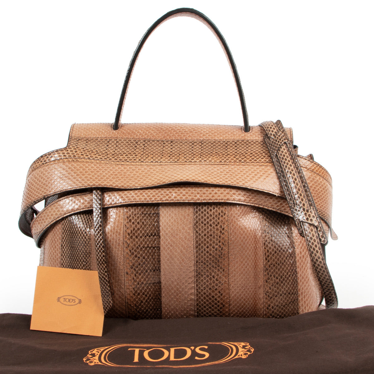 Tod's Brown Snakeskin Python Wave Bag
