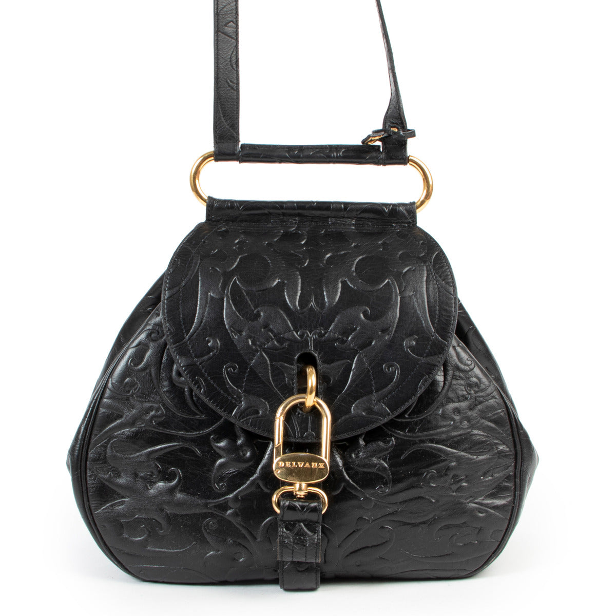 Delvaux Black Baroque Embossed Cerceau Shoulder Bag