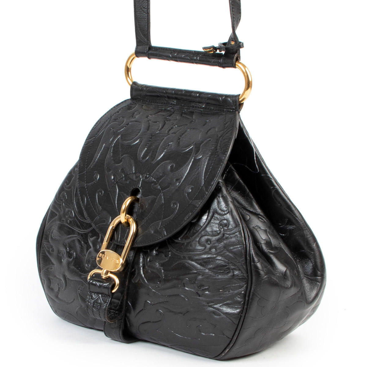 Delvaux Black Baroque Embossed Cerceau Shoulder Bag