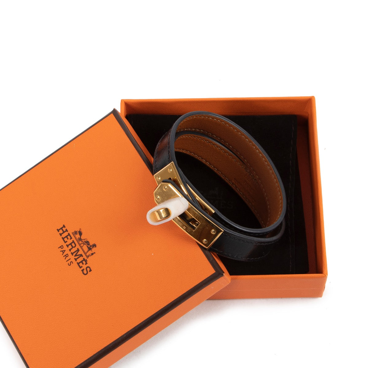 Hermès Zwarte Kelly Double Tour Armband - Maat M