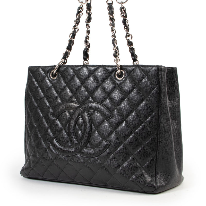shop safe online Chanel Black Quilted Caviar Leather Grand Shopping Tote