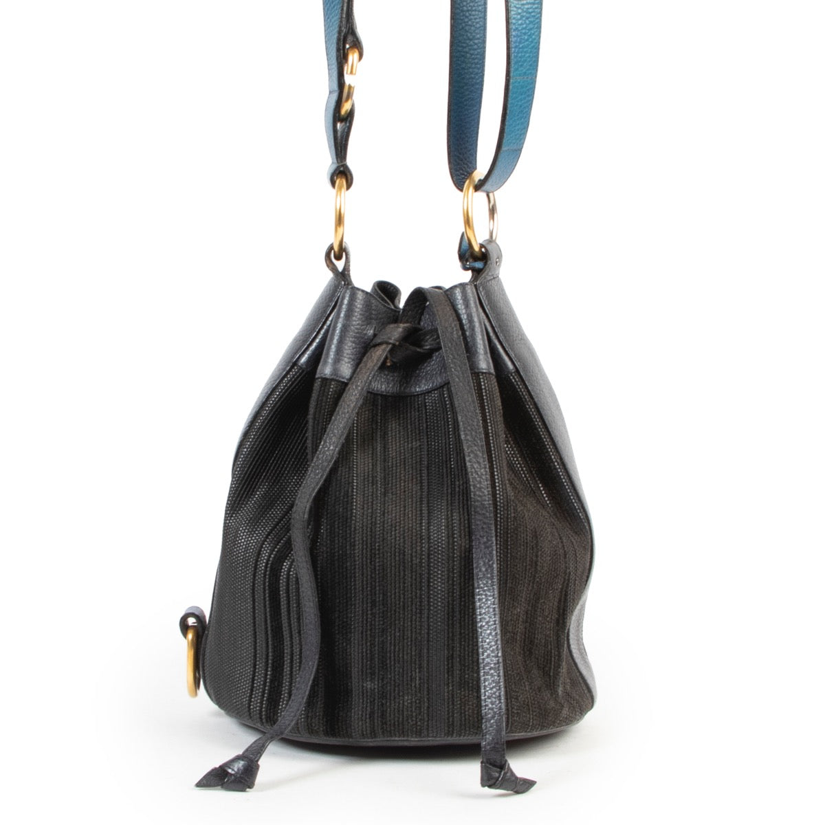 Veilig online kopen van authentieke Blue Delvaux handtas in blauw toile de cuir leder.