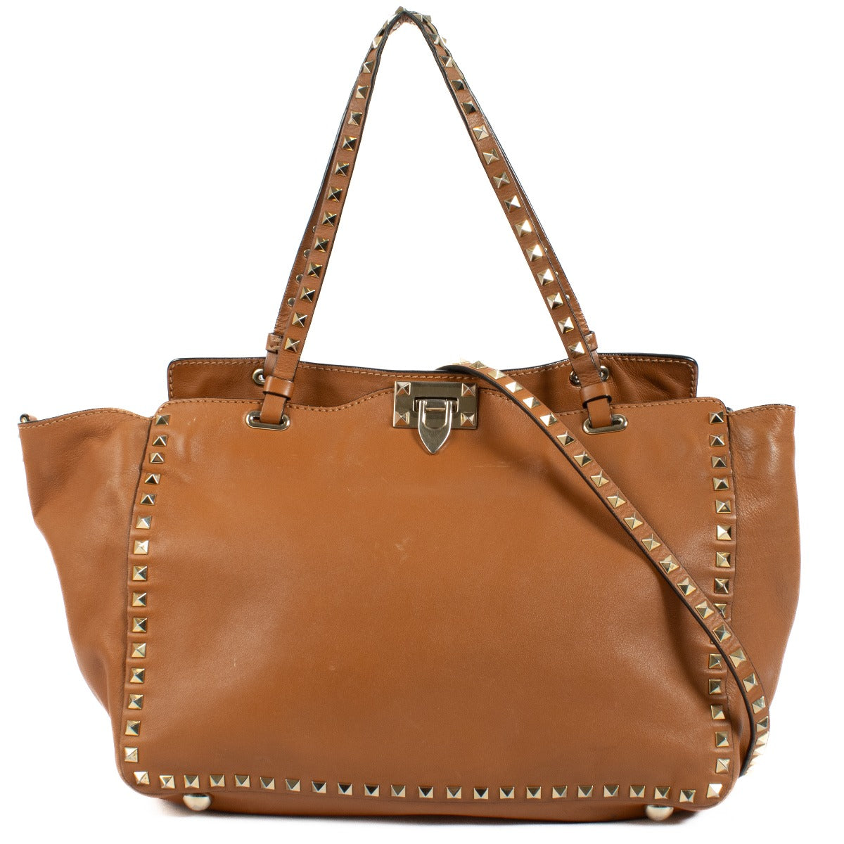 Valentino Garavani Camel Leather Medium Rockstud Tote Bag