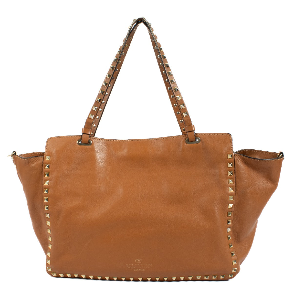 Sac fourre-tout moyen Rockstud en cuir de chameau Valentino Garavani