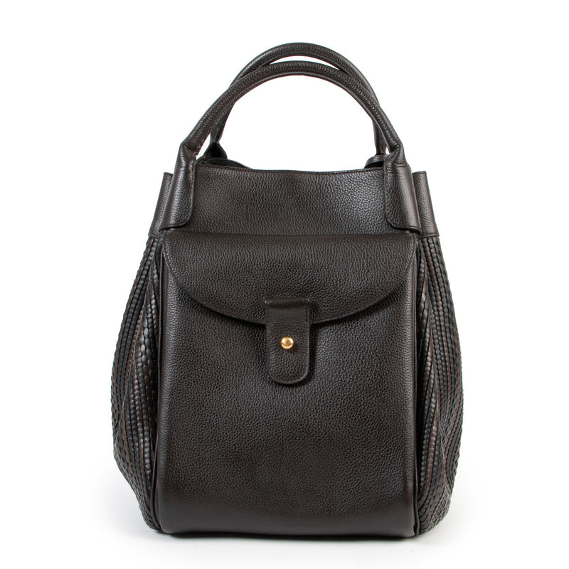 Delvaux Bruine Toile de Cuir Schoudertas